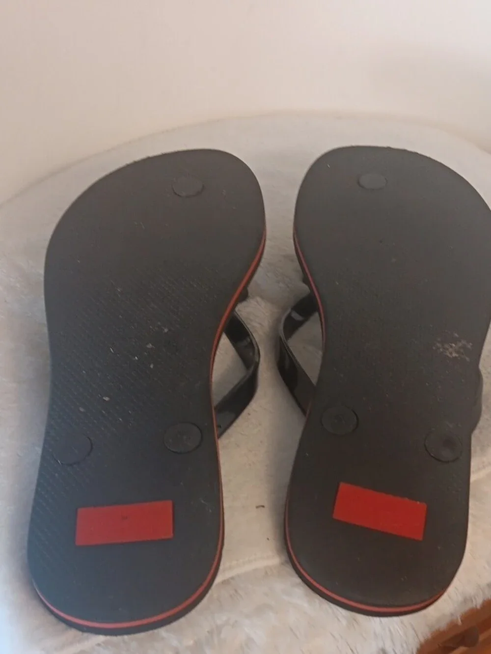 kate spade Black Flip Flop Sandals with Red Pepper Print and Bow